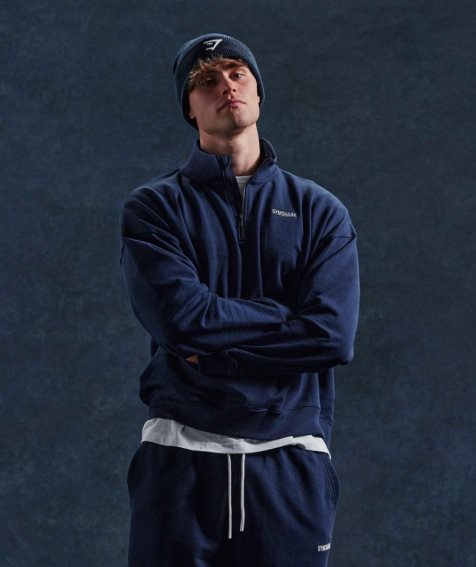 Men's Gymshark Rest Day Sweats 1/4 Zip Sweatshirts Navy | CA 38N05A